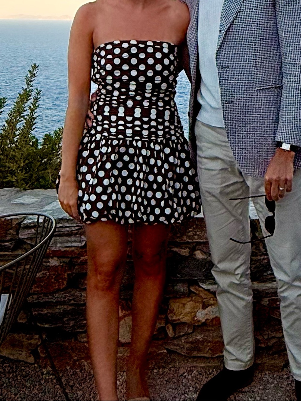 Polka Dot Strapless Mini bubble Dress - brown & White
